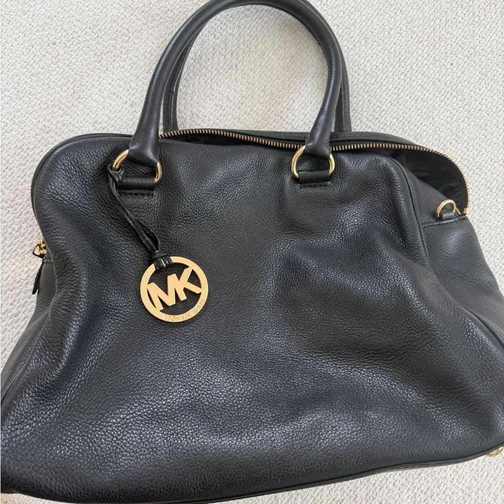 Michael Kors Black Pebbled Leather Tote with Gold Charm